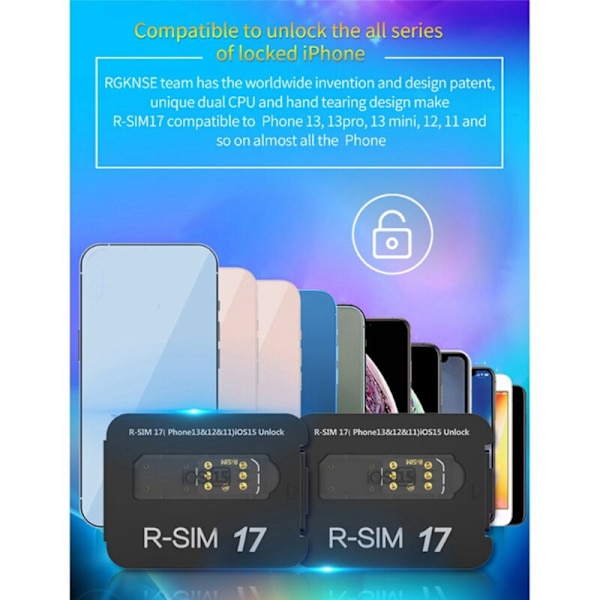 2X Dedikerade Upplåsningskortdekaler Stor Kapacitet R-SIM17 för 13PRO, 13, 13Mini, 12, 11, Xs Max, XS, XR, X, 8, 7
