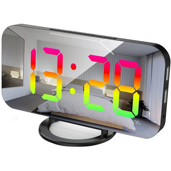 RGB digital väckarklocka för sovrum, 6,5 tums HD-skärm och spegel med 4 RGB-färgförändringar och 7 vanliga färgciffror A