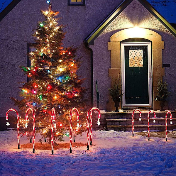 Julepynt - 8 Solcelled Candy Cane Lys, 8 Tilstande, Candy Cane Sti Markører, Dekorative LED Havelys - RWAnden Julepynt