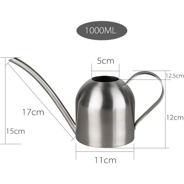 Vandkande i rustfrit stål 1000ml Blomst Vandkande Metal Vandkande til Indendørs Planter Have Blomst Vandkande Sølv