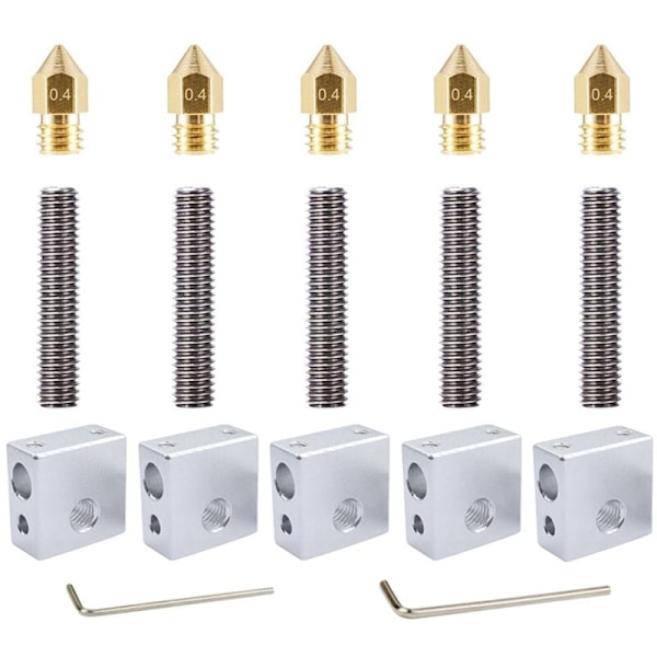 3D-skrivardel 0,4 mm munstycke för extrudering + 1,75 mm rör + värmeblock för MK8 3D-skrivartillbehör