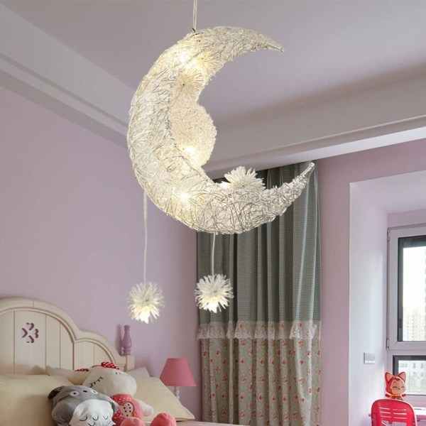 Teollinen riippuvalaisin Kuu Tähdet LED-kattovalaisin Alumiininen valaisin 5 polttimolla lasten makuuhuoneeseen (lämmin valkoinen valo)