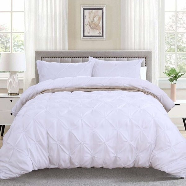 Duvet Cover Set Pintuck White 3 Pieces Pinch Pleat Printed Quilt Cover for Home and Hotel Collection 200x200cm