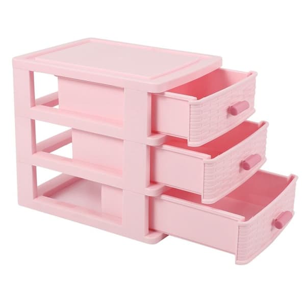 Plastboks med 3 rom og skuff, rosa