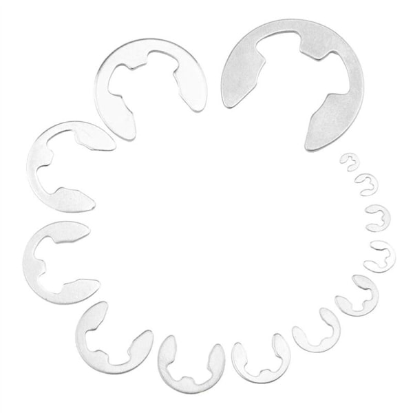 580 kpl E-renkaiden ja lukkorengasjoukko, ruostumaton teräs, 1,2-15 mm, ulkoinen lukkorengas hihnoille ja akseleille