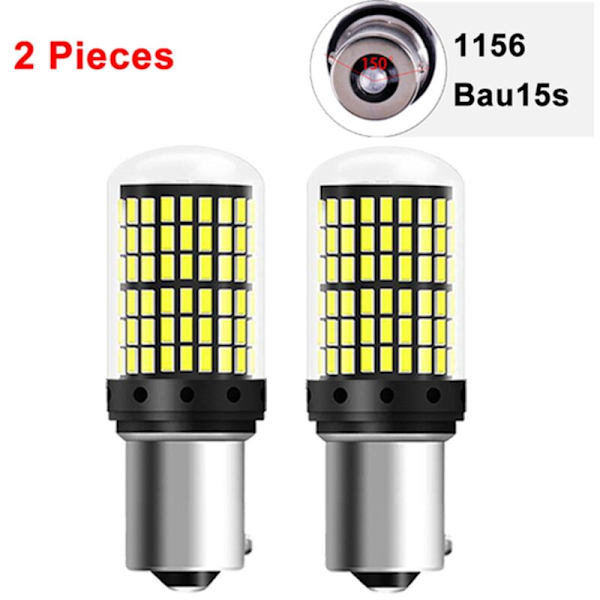 2 stk. BAU15S BA15S 1156 P21W LED Canbus T20 W21W 7443 Bilpære Blinklys Baklys Bremslys 6000K Hvid 1