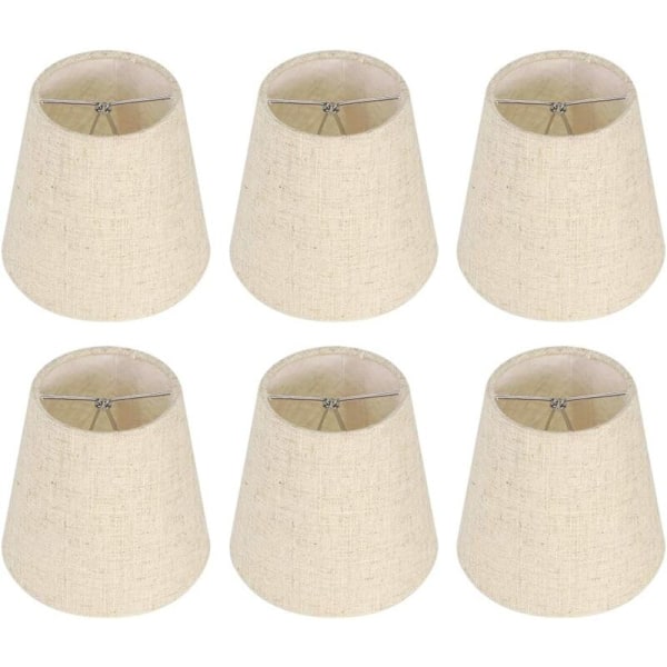 Kampagne, sæt med 6 små lampeskærme, lampeskærm i hessian til bordlampe og gulvlampe, beige nordisk lysekrone lampeskærm 3,5 x 5.