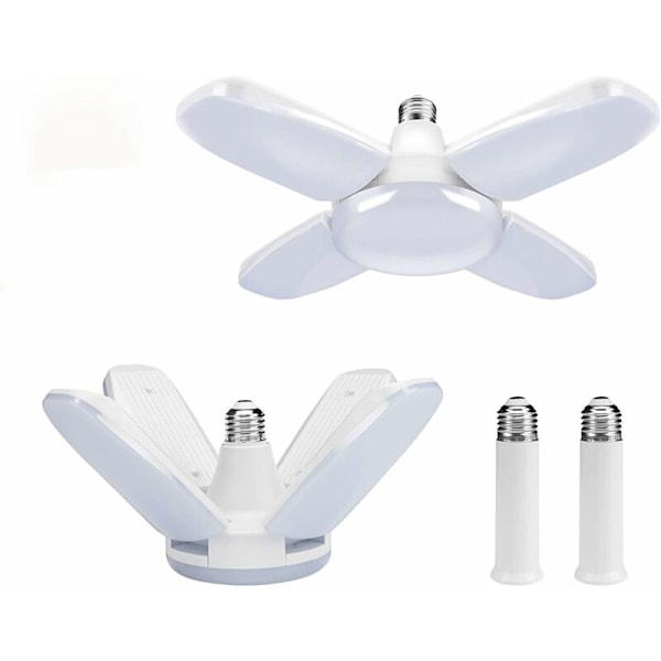 2-pak LED-garagelys, 60W E27 6000K Deformerbar værkstedslampe med 4 justerbare paneler LED-loftslampe til garage, værksted, lager, kælder,
