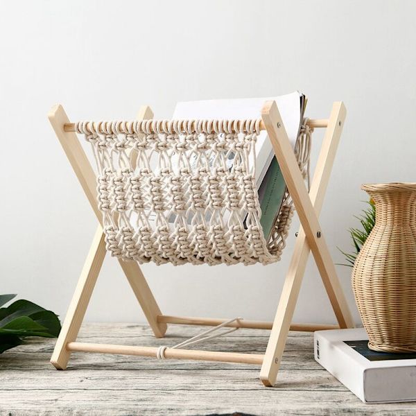 Boho tidningsställ, dekorativt macramé tidningsställ, förvaringskorg för servetter, bohemisk rustik dekoration