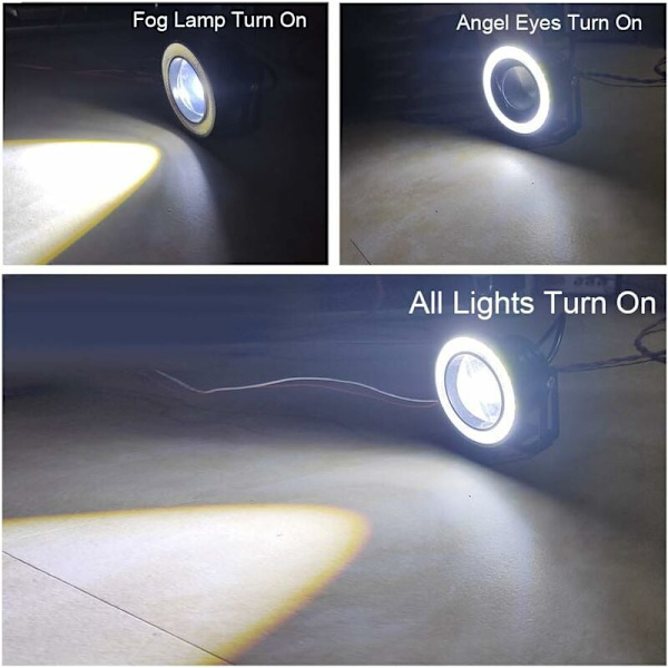 2 stk. Super Bright 3.0\" Universal LED Tåkelys Projektor 12V 10W Hvit COB Halo Angel Eyes Ringer Motorsykkel Bil Dagslys Kjørelys DRL