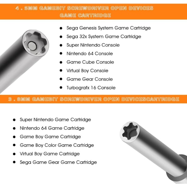 Gamebit 3-delad säkerhetsskruvmejselset - 3,8 mm & 4,5 mm - Säkerhetsskruvmejsel och 2,5 mm skruvmejsel - för Super Nintendo, SNES, N64 spelkassett