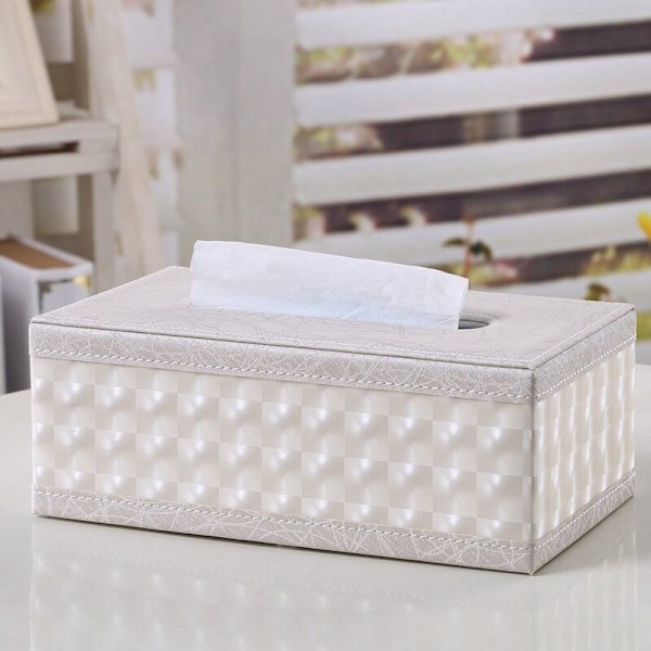 PU Læder Kosmetikæske Servietæske Lommetørklæde, 25X14X9.5Cm (Beige)