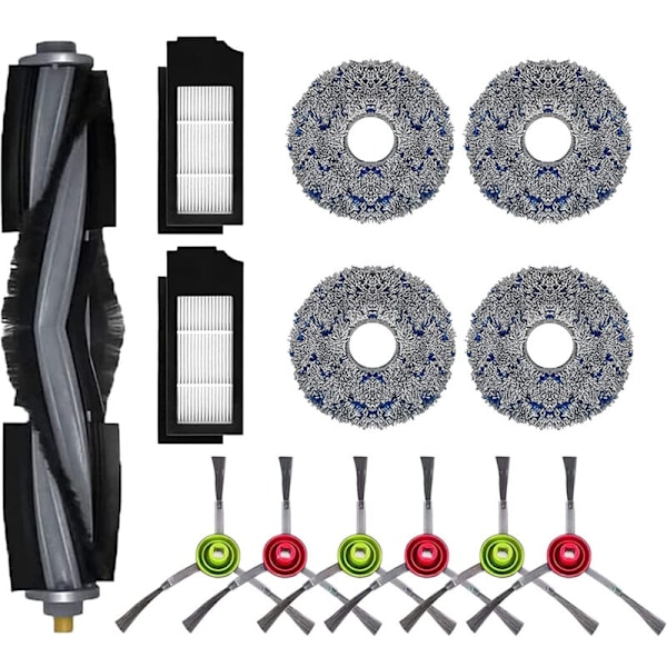 Reservedelersett for Ecovacs Deebot X1 Omni, X1 e Omni, X1 Turbo, T10 Turbo/Omni robotstøvsuger, 1 børste, 2 filtre, 6 sidebørster