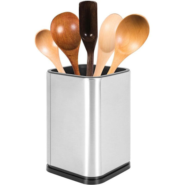 Rustfrit køkkenredskabsholder, køkkenbestik opbevaring, redskabsarrangør, moderne rektangulært design, 17X11Cm