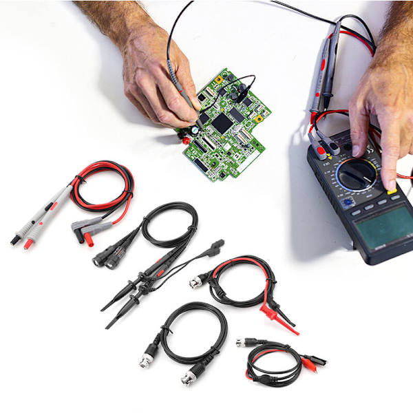 P1260D Oscilloskop- och Multimeter-Testledningar med Alligatorklämmor, Utbytbara Sondspetsar, Set
