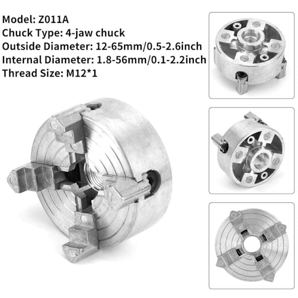 Trädrejningschuck, Z011A 4-käkchuck Zinklegering Mini Drejningschuck CNC Fräsning Borrverktyg för Mini Metalldrejning