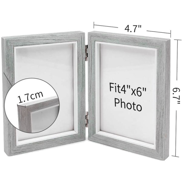 Dobbel fotoramme 4X6 tommer rustikk grå tre hengslet sammenleggbar fotoramme, bryllup, farsdagsgaver fra mor