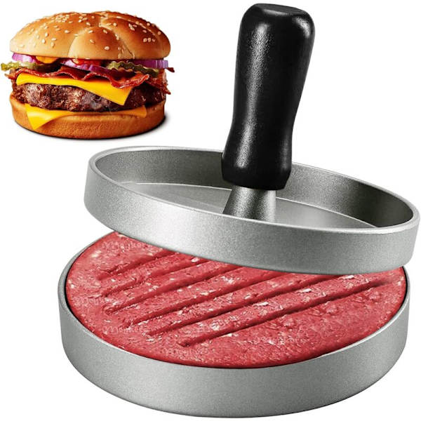 Hamburger-puristimen liukumaton alumiininen jauhelihamuovi, hampurilaiskoneen muotti kahvalla, hampurilaisen puristimen leivonnaisiin, hampurilaisiin, piirakkakuoriin, grilliin