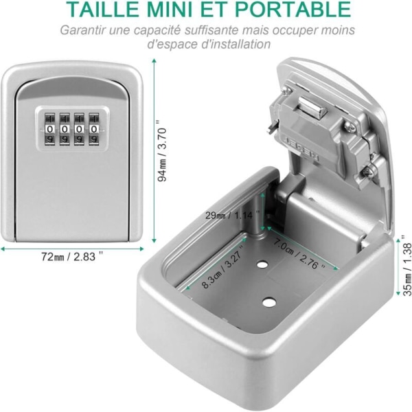 Sikker nøgleboks, [Ny version] Sikker opbevaring Zinklegering lås sikker boks med 4-cifret kombinationskode, til Airbnb hjem garage skole - Sølv--
