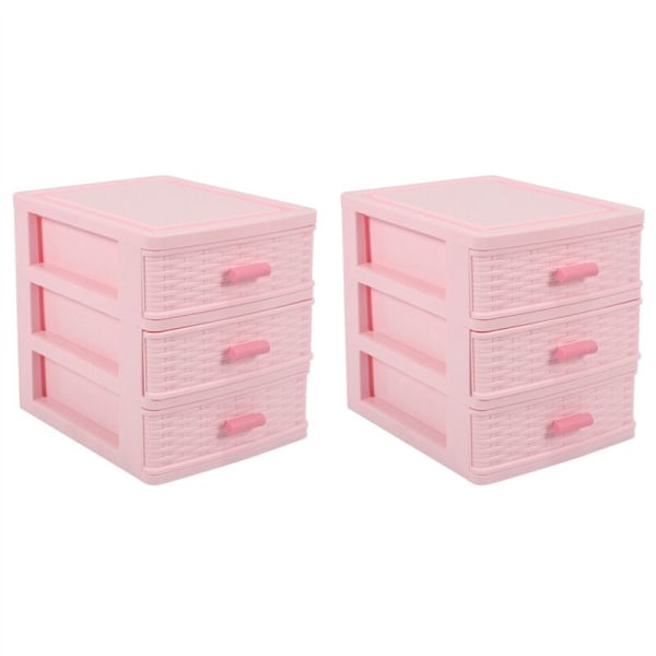 2X Plast 3-roms Skuffeorganisatorboks, Rosa