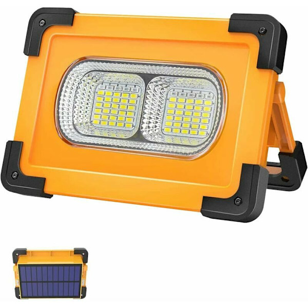 80W Uppladdningsbar LED-strålkastare 4 lägen Superljus Arbetslampa Bärbar LED-strålkastare med solpanel Bygglampa för byggarbetsplats, Ca