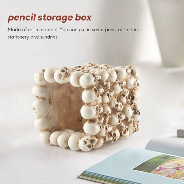 Kranium Ornament Skelet Stationær Holder Hjemmekontor Skrivebord Opbevaringsboks Blyant Kosmetisk Opbevaringsboks