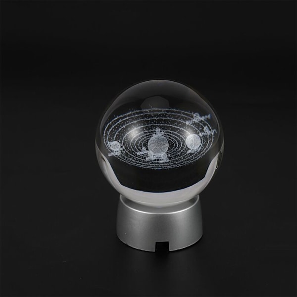 Planet Kristallkula 3D Global Glas Solsystem Modell med LED-bas Dekoration Tillbehör Astronomisk Dekorativ Boll L
