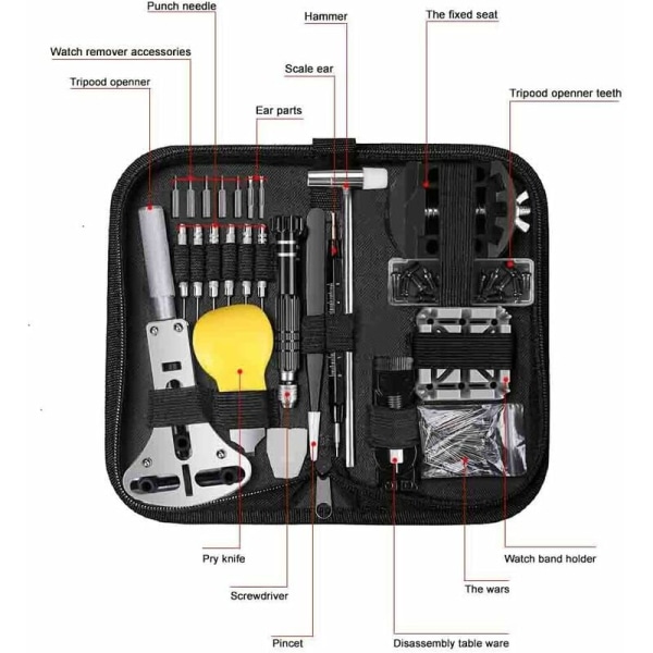 Urmager Værktøjssæt 153stk Professionelt Ur Værktøj Større Justerbar Kabinet Åbner Pin Fjerner Skruetrækker Rem, Sunny