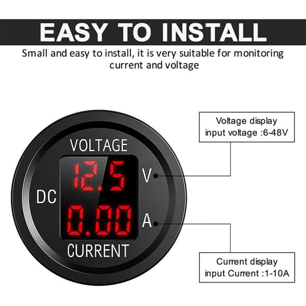 Led Digital Voltmeter DC 12V/24V Spændingsdisplay til Biler Motorcykler Lastbiler Amperemeter (Rød)