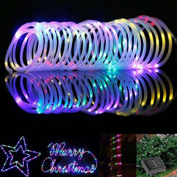 Solcelle lysstrimmel, 100 LED kobberrør ledninger lys 8 tilstande udendørs solcelle lys dekoration til jul have sti hegn træ baghave-