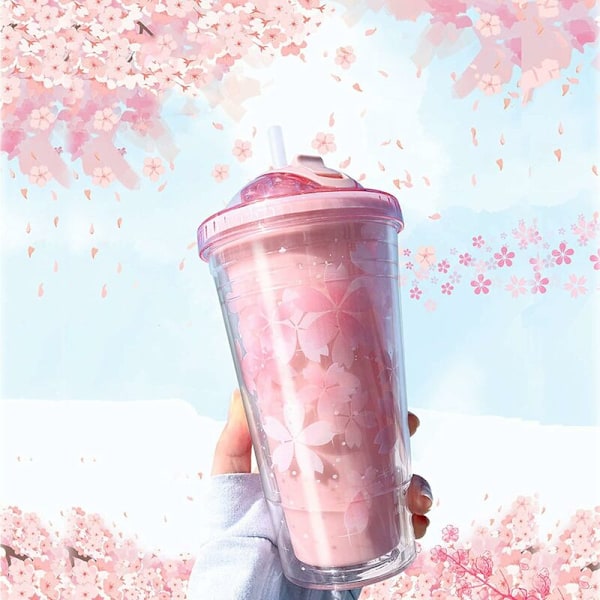 Isolerad Dubbelväggig Återanvändbar Läcksäker 16oz Plast Resekopp Med Lock Och Sugrör & BPA-Fri, Rosa-DENUOTOP