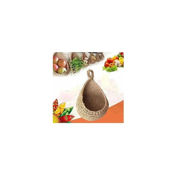 Höjd 23 cm, bredd 22 cm Väggmonterade frukt- och grönsakskorgar, Jute Teardrop Shape Hand-Woven Frukt- eller Grönsakskorg