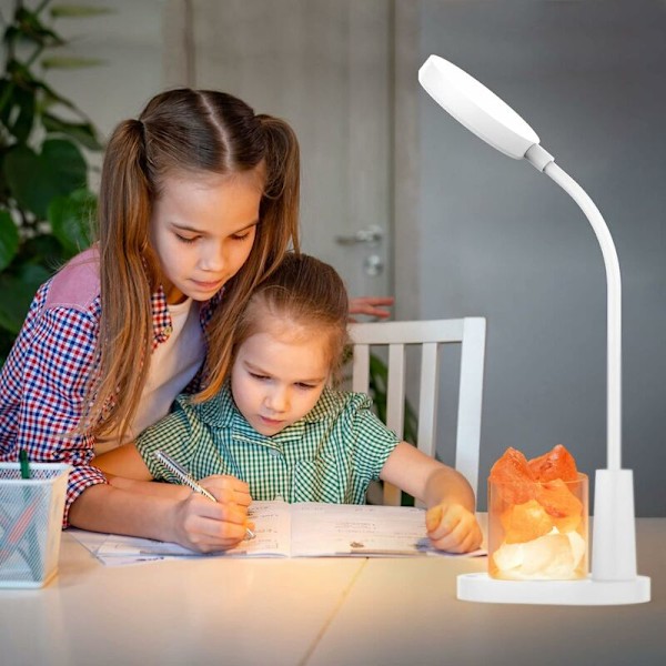 Børne skrivebordslampe, bordlampe med Himalayasalt, automatisk farveskiftende natlampe, med penneholder, dæmpbar genopladelig læselampe til børn