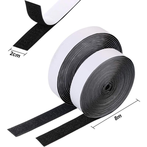 Double-sided self-adhesive scratch, strong adhesive velcro, 20 mm x 8 m, self-adhesive velcro strip, for photo frames, carpets, mosquito nets