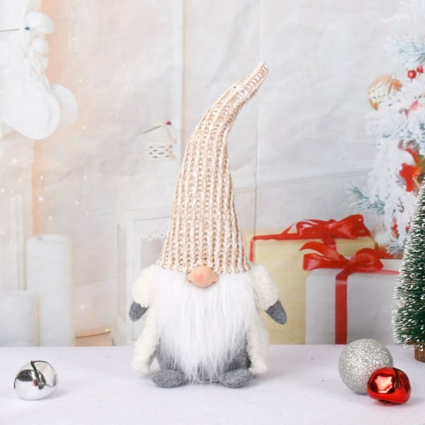 Stickad lång mössa jul dvärg tomte docka prydnader söt dvärg älva heminredning jul fest skrivbord dekor (B)