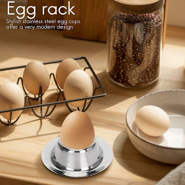 Pakke med eggkoppholdere, rustfritt stål eggkopp tallerken serveringsutstyr holdere tilbehør for hardt mykt kokt