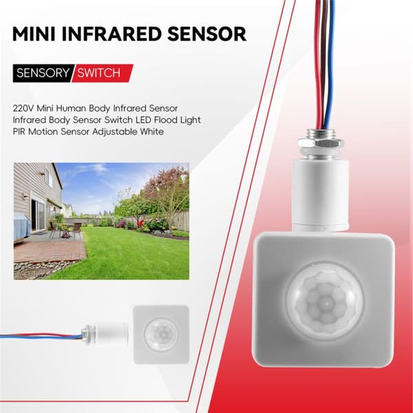 220V Mini Human Body Infrared Sensor Infrared Body Sensor Switch LED Flood Light PIR Motion Sensor Justerbar Vit