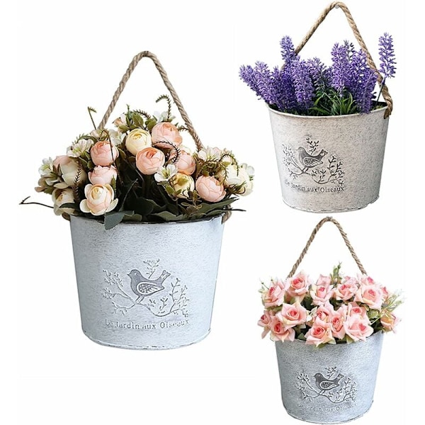 Pakke med Hengende Blomsterkurver - Galvaniserte Veggpotter for Landlig Innredning - Halvrunde Blomsterpotter for Innendørs eller Utendørs Veggdekor - DENUOTOP