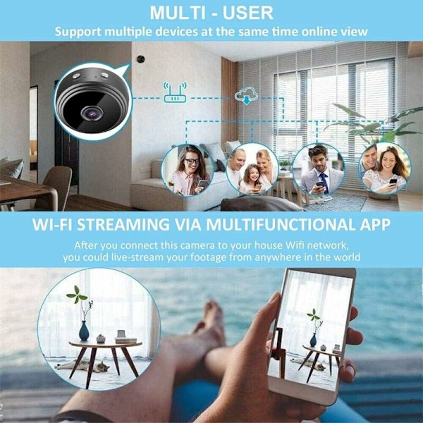 Mini Spy Kamera, 1080P Trådløs Overvågningskamera med WiFi Optagelse Lang Batterilevetid Skjult Mikrofon Bevægelsesdetektering og Nattesyn Spy Cam