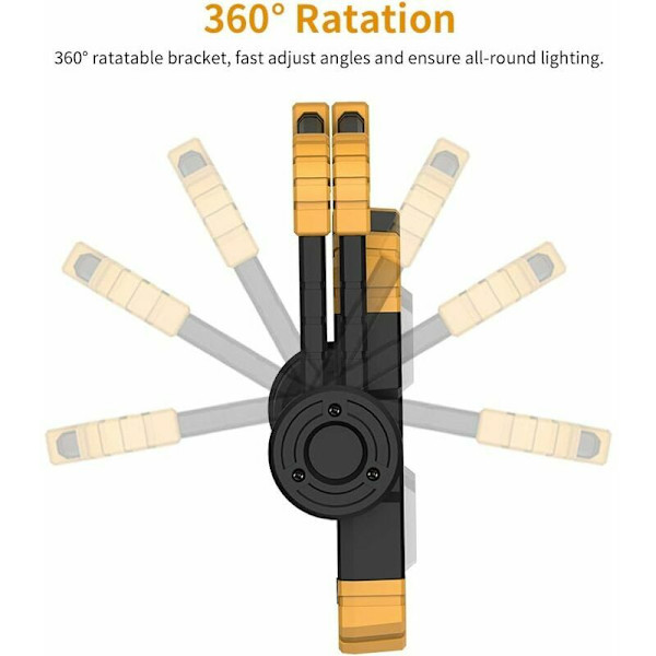 LED Genopladeligt Arbejdslys - 2 COB 2000 Lumen Overflade- & Spotbelysning 360° Rotation USB Ledningsfri Foldbar Lampe Batteri Sikkerhedslys