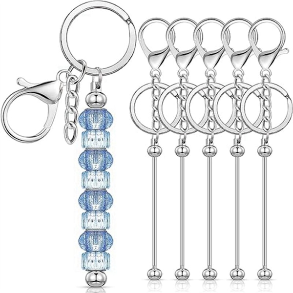 6 st Beadable Keychain Bars Blanks Bead Keychain Metall Beadad Keychain för DIY Hänge Smycken Tillverkning, Silver