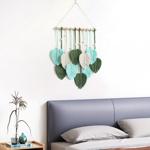 Macrame Væg Blade, Boho Macrame Væg Dekoration, Håndvævede Blade Tassel Gobelin, B