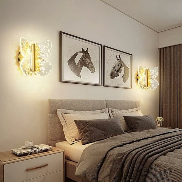 LED 8W Fjärilsvägglampa Dimbar Barnrumsvägglampa Pojke Flicka Sovrum Sänglampa Akryl Inomhusväggbelysning Nattlampa Guld Trappor