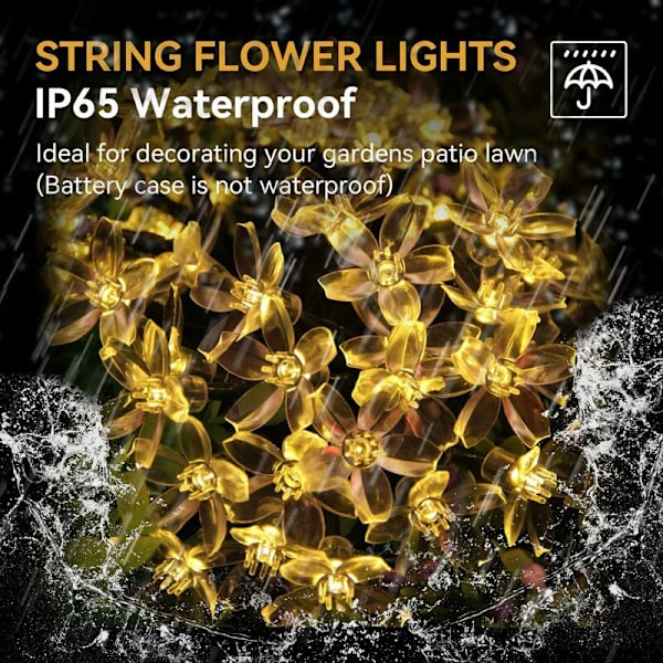 Körsbärsblomstringar 6 meter 40 LED Varmvit Koppartråd Batteridrivna Ljuskedjor för Trädgårdsfest Bröllop Jul