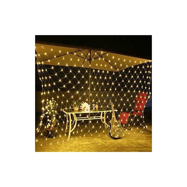 LED-ljusslinga för utomhus 3 x 2m - Ljusnät med 8 lägen för jul, halloween, trädgård, bröllop, inomhusdekoration, IP44 vattentät (3 x 2m, varm