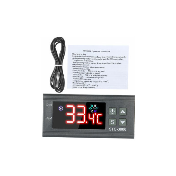 STC-3000 Mikrodatamaskin Temperaturregulator Digital Termoregulator med NTC-sonde Kald Varmesensor - AC 110-220V