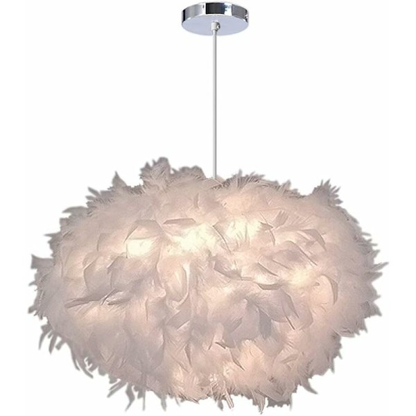 Modern Ovalformad Hängande Taklampa i Vita Fjädrar, Hänglampa för Sovrum, Ø 40cm, Höjd 25cm - RWSuspension