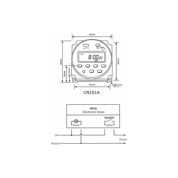 Elektronisk timer DC12V 16A 17 programmerbar LCD-skjerm -