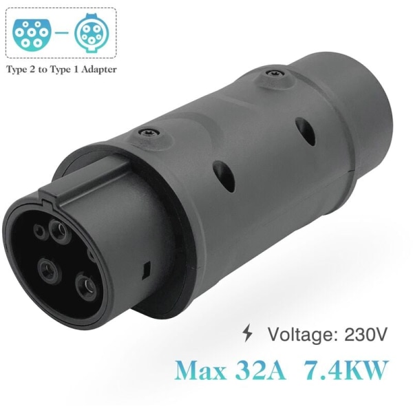 SAE IEC 62196 Typ 2 till J1772 Typ 1 Adapter för Laddning av Elbilar EV-fordon Laddare Sidokontakt 32A Laddstation