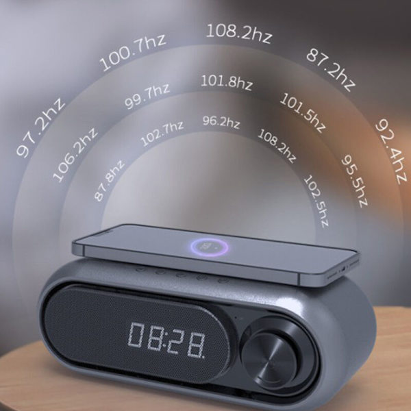 10W Trådlös Högtalare Bluetooth Kompatibel Laddning LED Klocka Alarm FM Radio TF Kort Högtalare med Trådlös Laddare, Grå